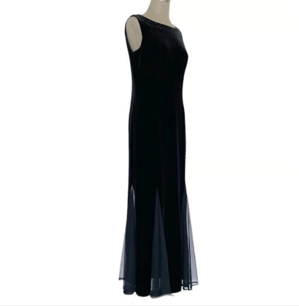 JESSICA HOWARD Womens Dress 12 Black Velvet Beaded Embroidered Maxi Evening EXC - Picture 5 of 9